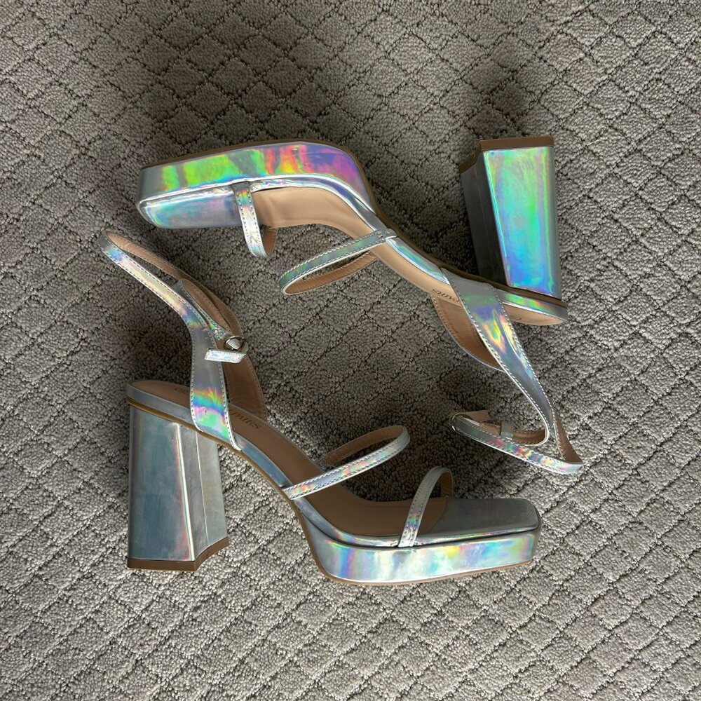 DREAM PAIRS Iridescent Platform Strappy Heels 9.5